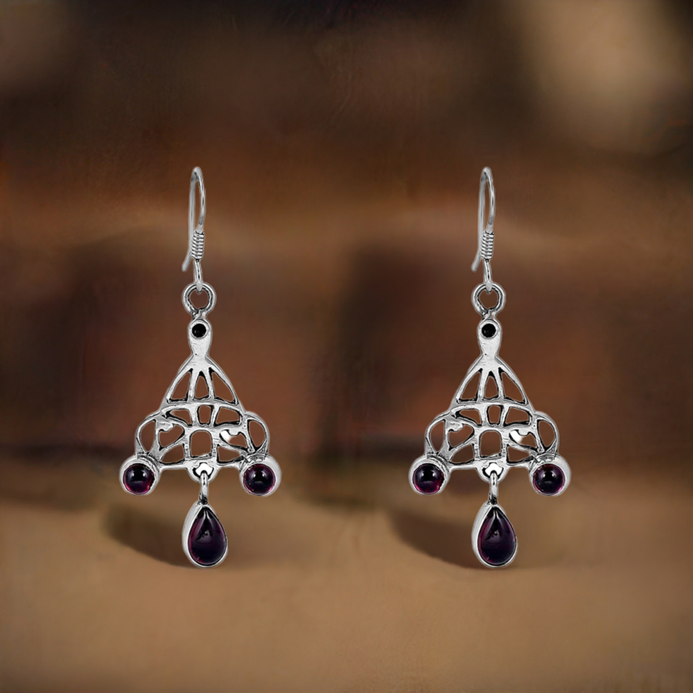 925 Sterling Silver Earring In Natural Garnet Gemstone Jewellery 925SE51