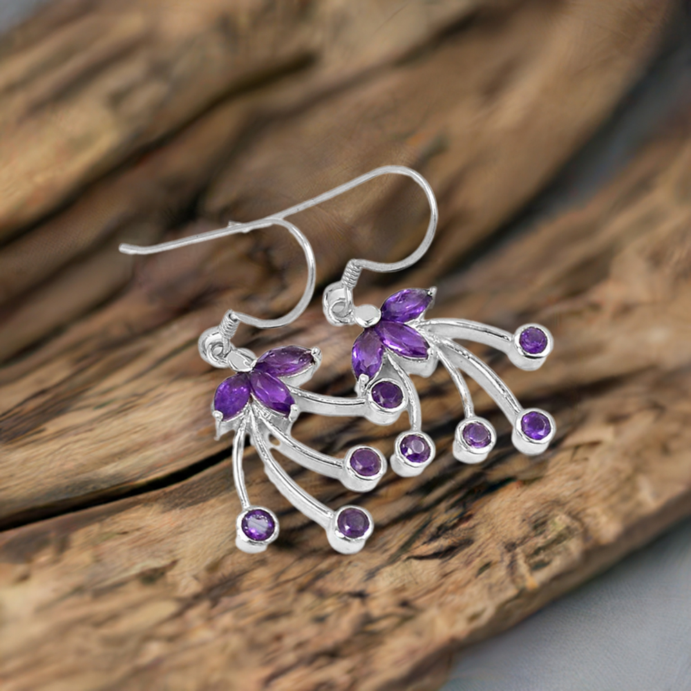 925 Sterling Silver Earrings In Amethyst Gemstone Jewelry 925SE514