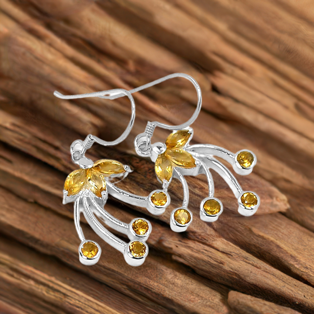 925 Sterling Silver Handmade Earrings In Citrine Gemstone Jewelry 925SE516