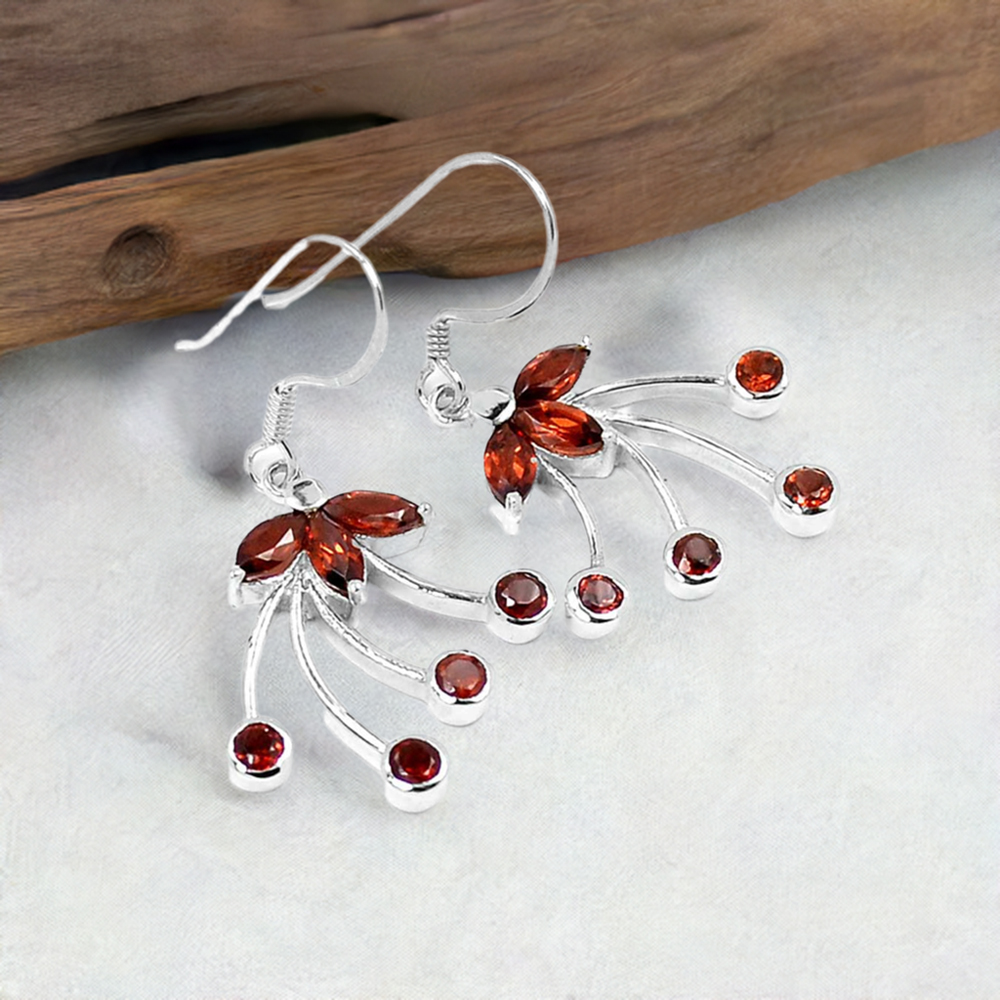 925 Sterling Silver Handmade Earrings In Garnet Gemstone Jewelry 925SE517
