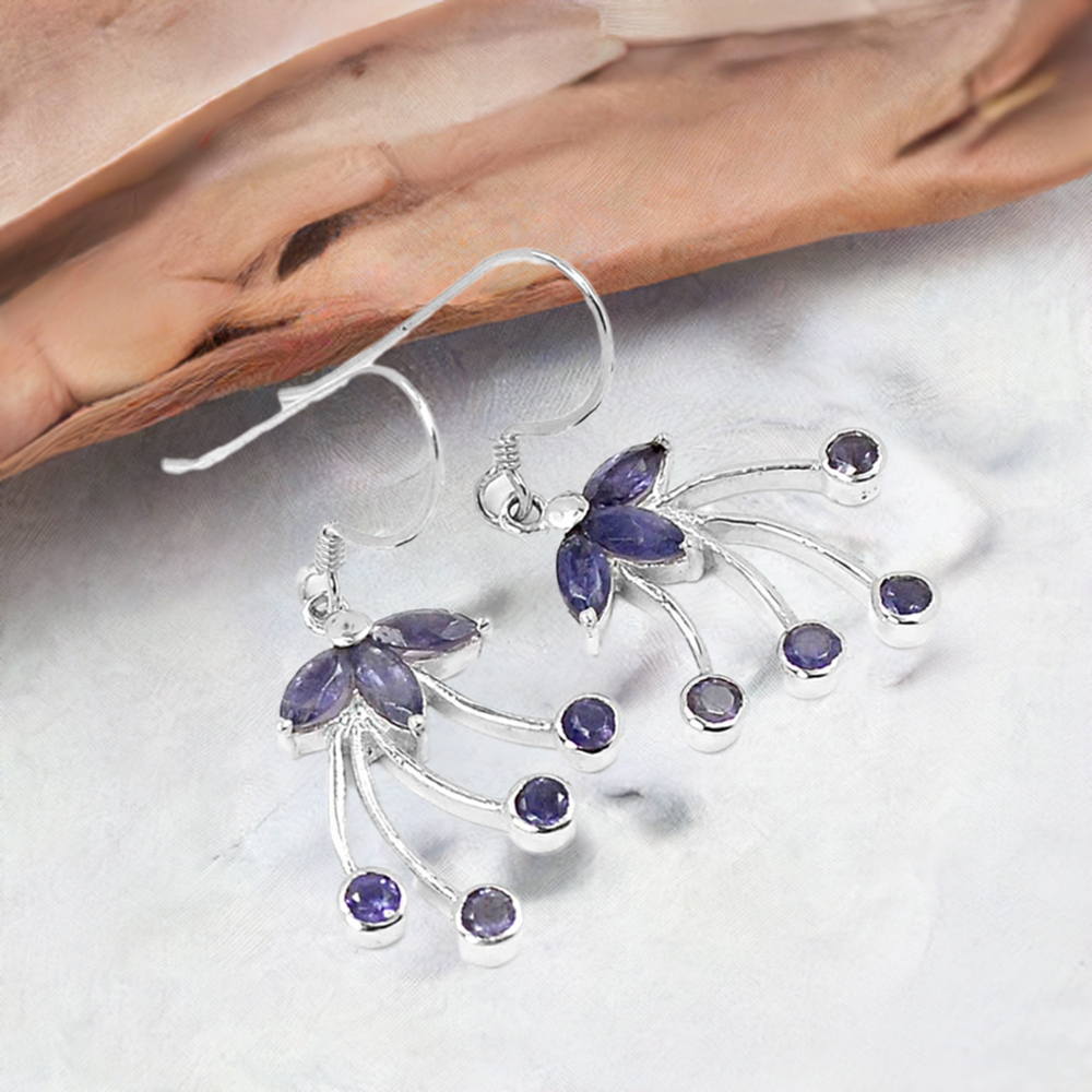 925 Sterling Silver Handmade Earrings In Iolite Gemstone Jewelry 925SE518