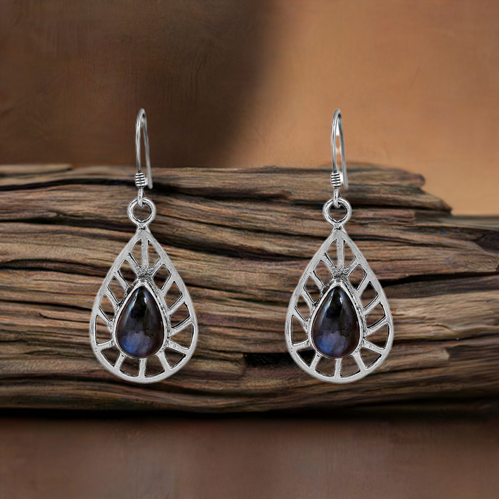 925 Sterling Silver Earring In Blue Fire Labradorite Gemstone 925SE52