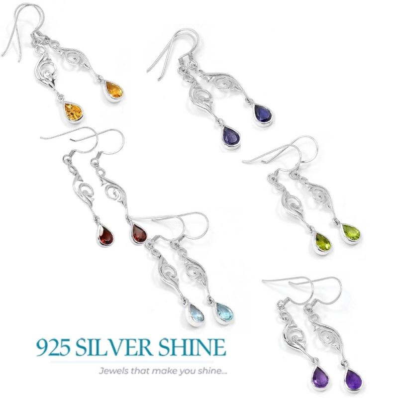 925 Sterling Silver Earrings In Blue Topaz Gemstone Jewelry 925SE521_0