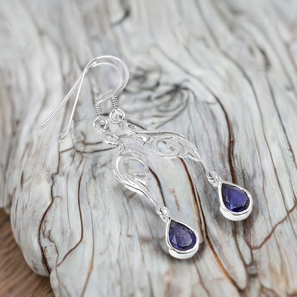 925 Sterling Silver Earrings In Iolite Gemstone Jewelry 925SE524