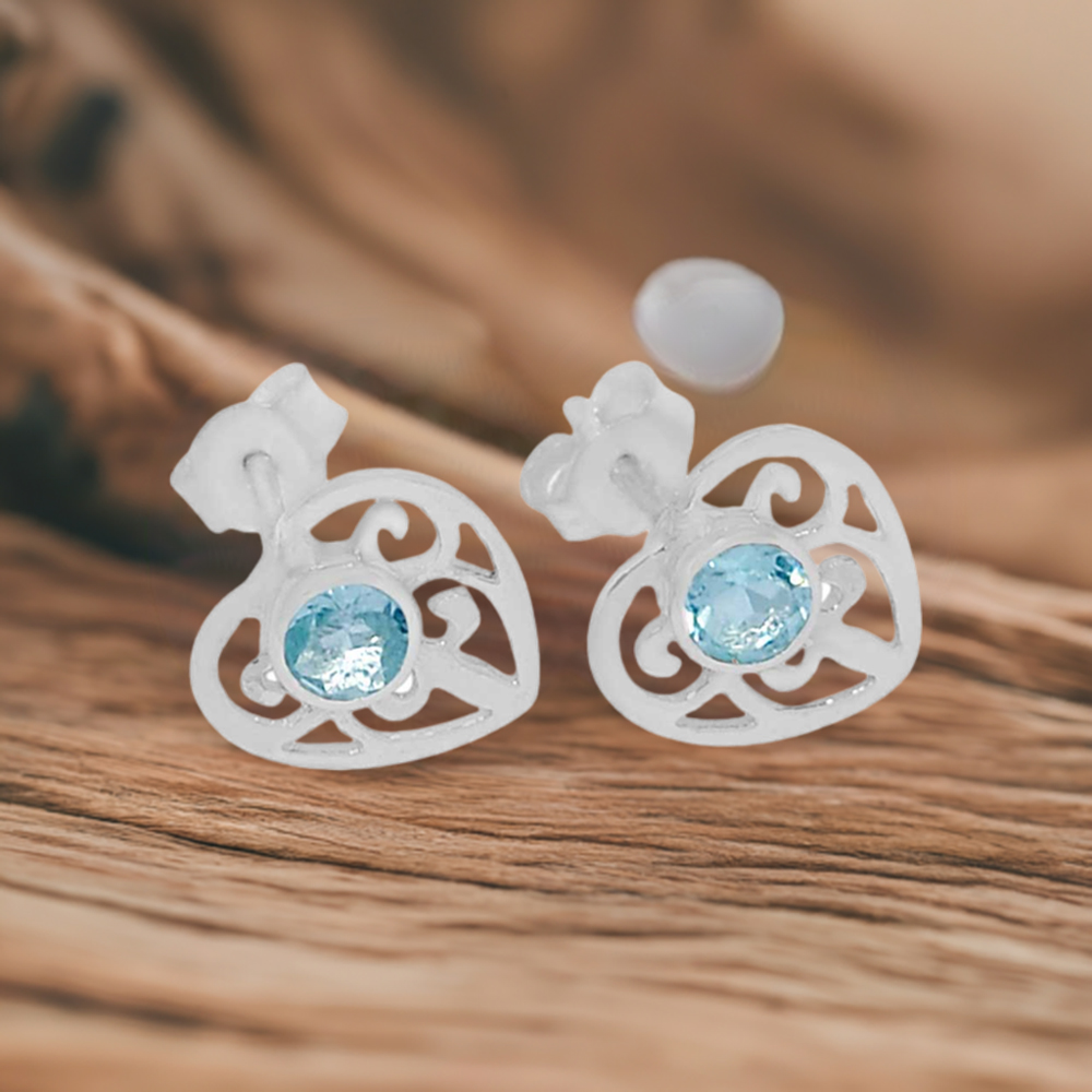 925 Sterling Silver Handmade Earrings In Blue Topaz Gemstone Jewelry 925SE526