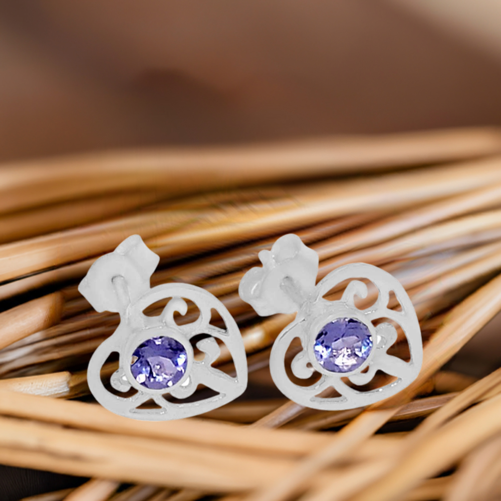 925 Sterling Silver Handmade Earrings In Iolite Gemstone Jewelry 925SE529