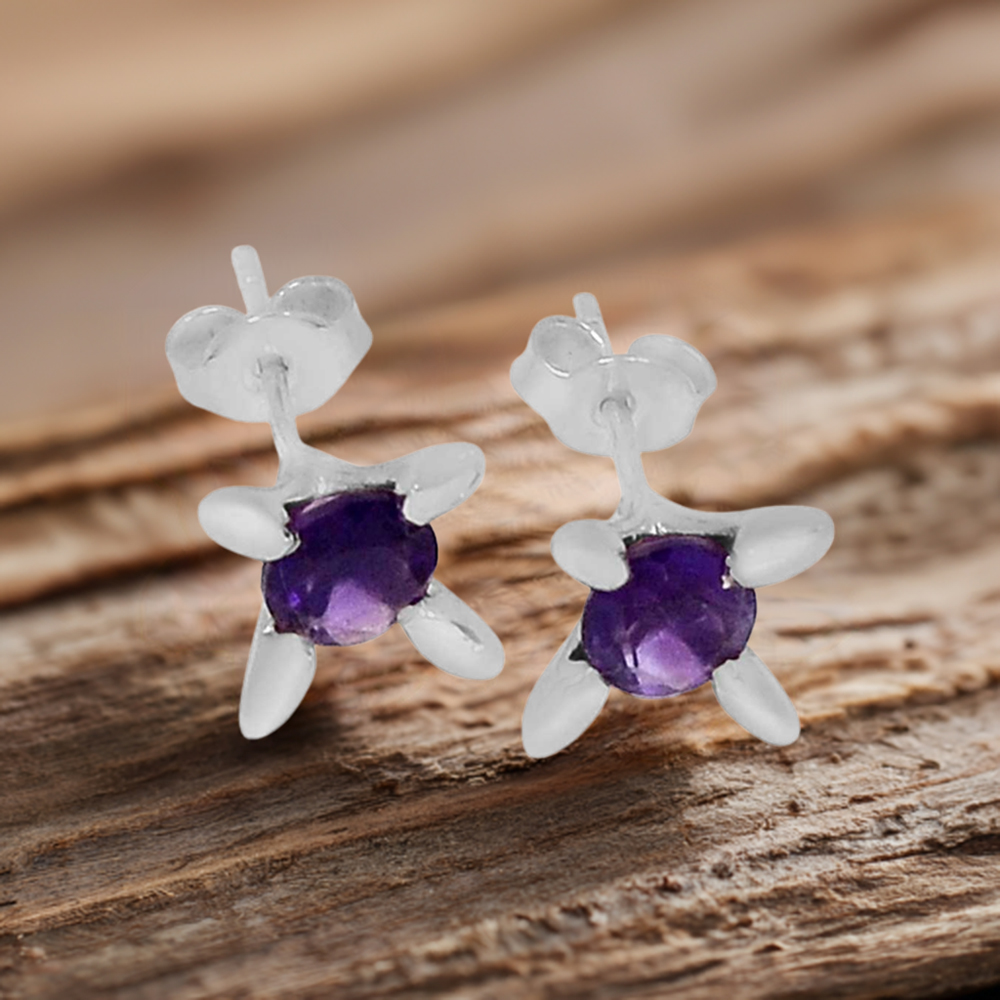 925 Sterling Silver Handmade Earrings In Amethyst Gemstone Jewelry 925SE533