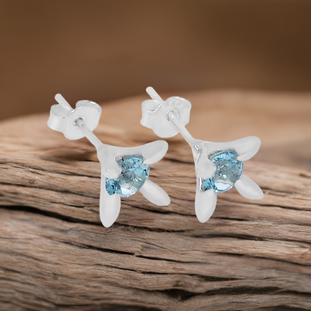 925 Sterling Silver Handmade Earrings In Blue Topaz Gemstone Jewelry 925SE534
