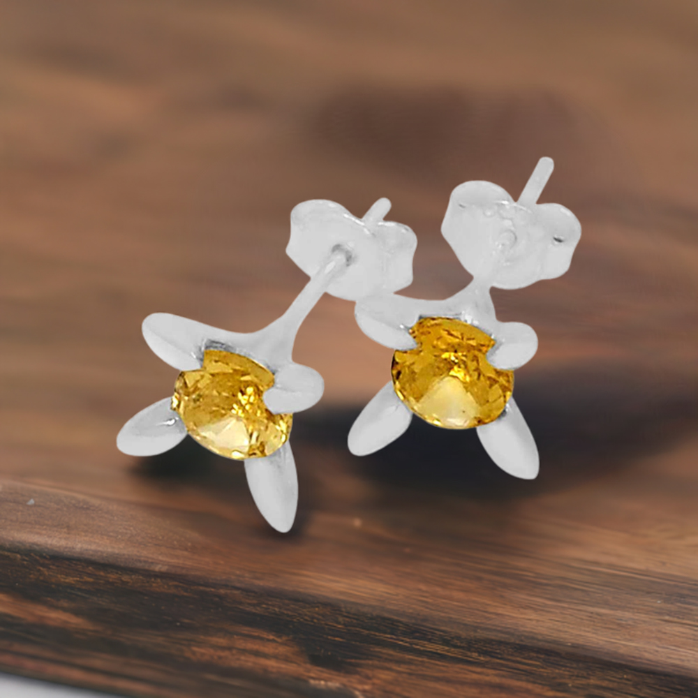 925 Sterling Silver Handmade Earrings In Citrine Gemstone Jewelry 925SE535