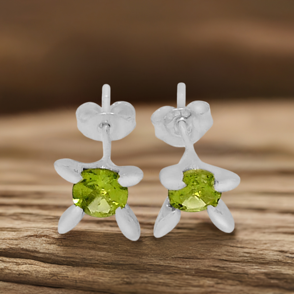 925 Sterling Silver Earrings In Semi Precious Peridot Gemstone 925SE537