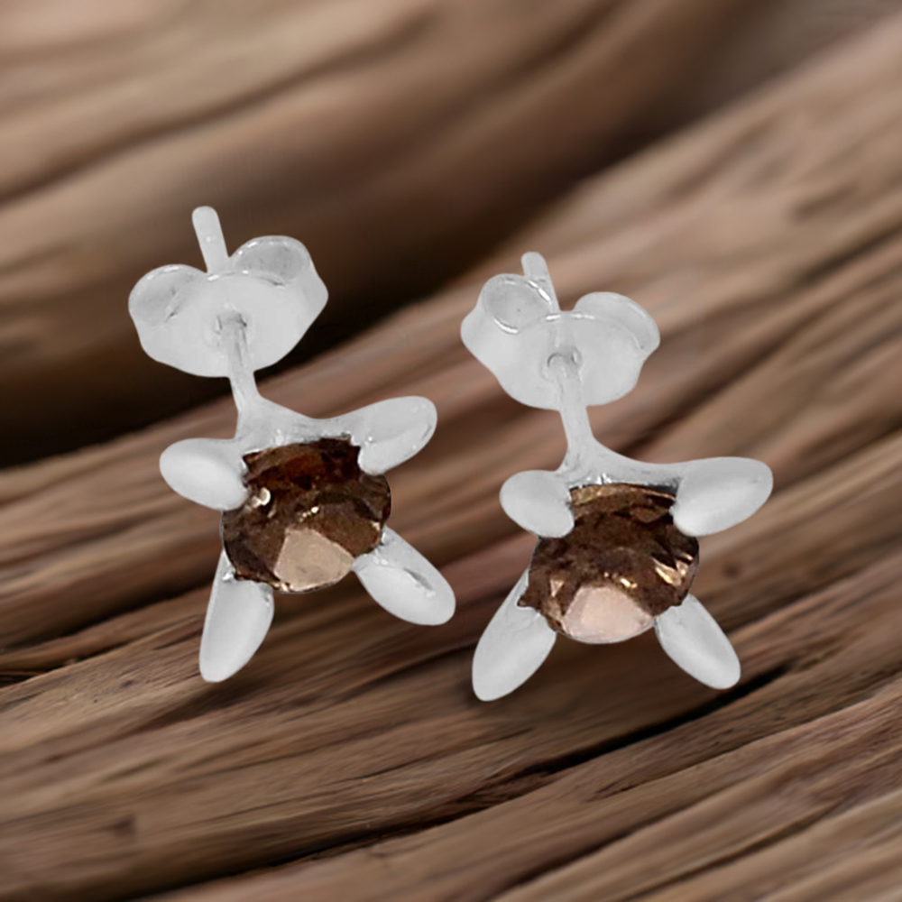 925 Sterling Silver Earrings In Genuine Smoky Quartz Gemstone 925SE538