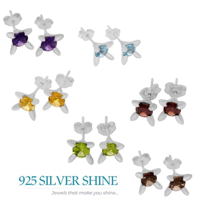 925 Sterling Silver Earrings In Genuine Smoky Quartz Gemstone 925SE538_1