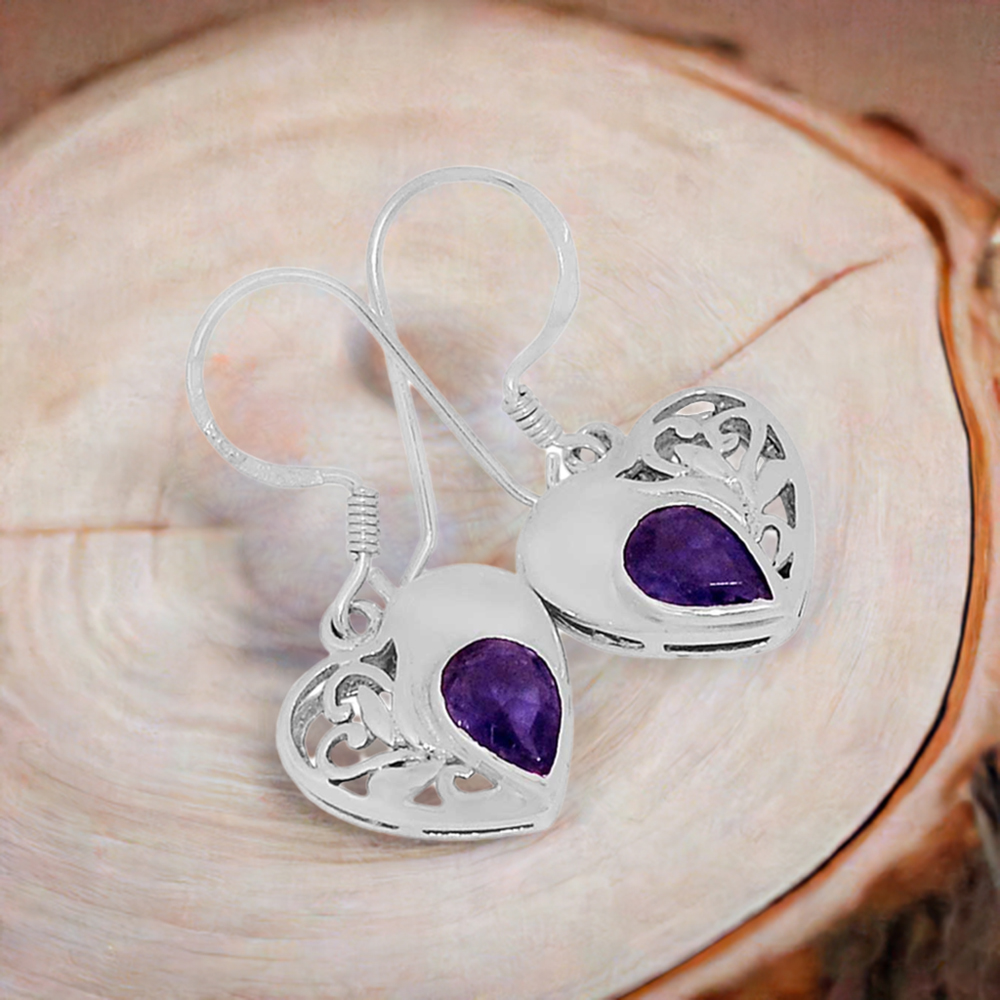 Solid 925 Silver Earrings In Natural Amethyst Gemstone 925SE539