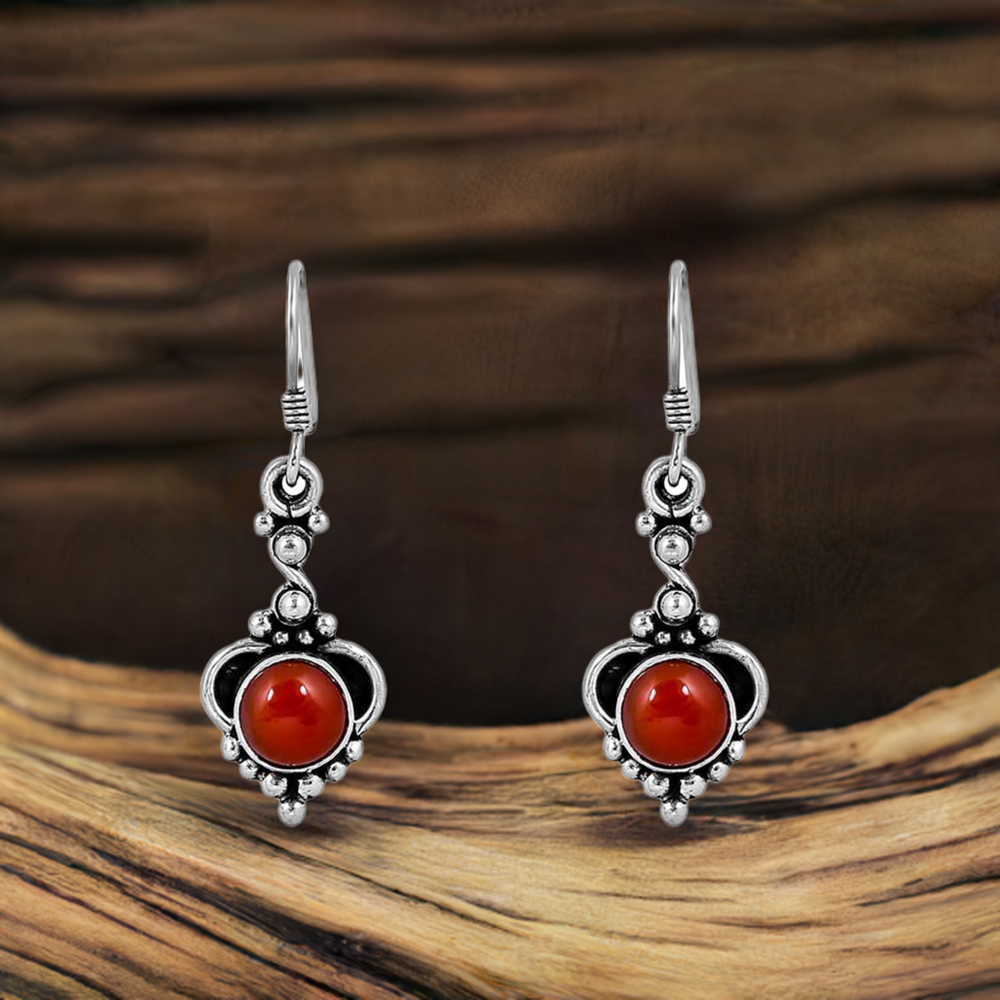 925 Sterling Silver Earring In Natural Carnelian Gemstone Jewelry 925SE54