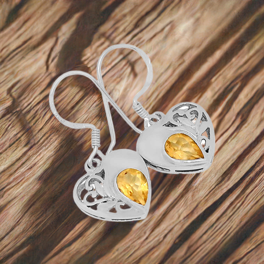 Solid 925 Silver Earrings In Genuine Citrine Gemstone 925SE541