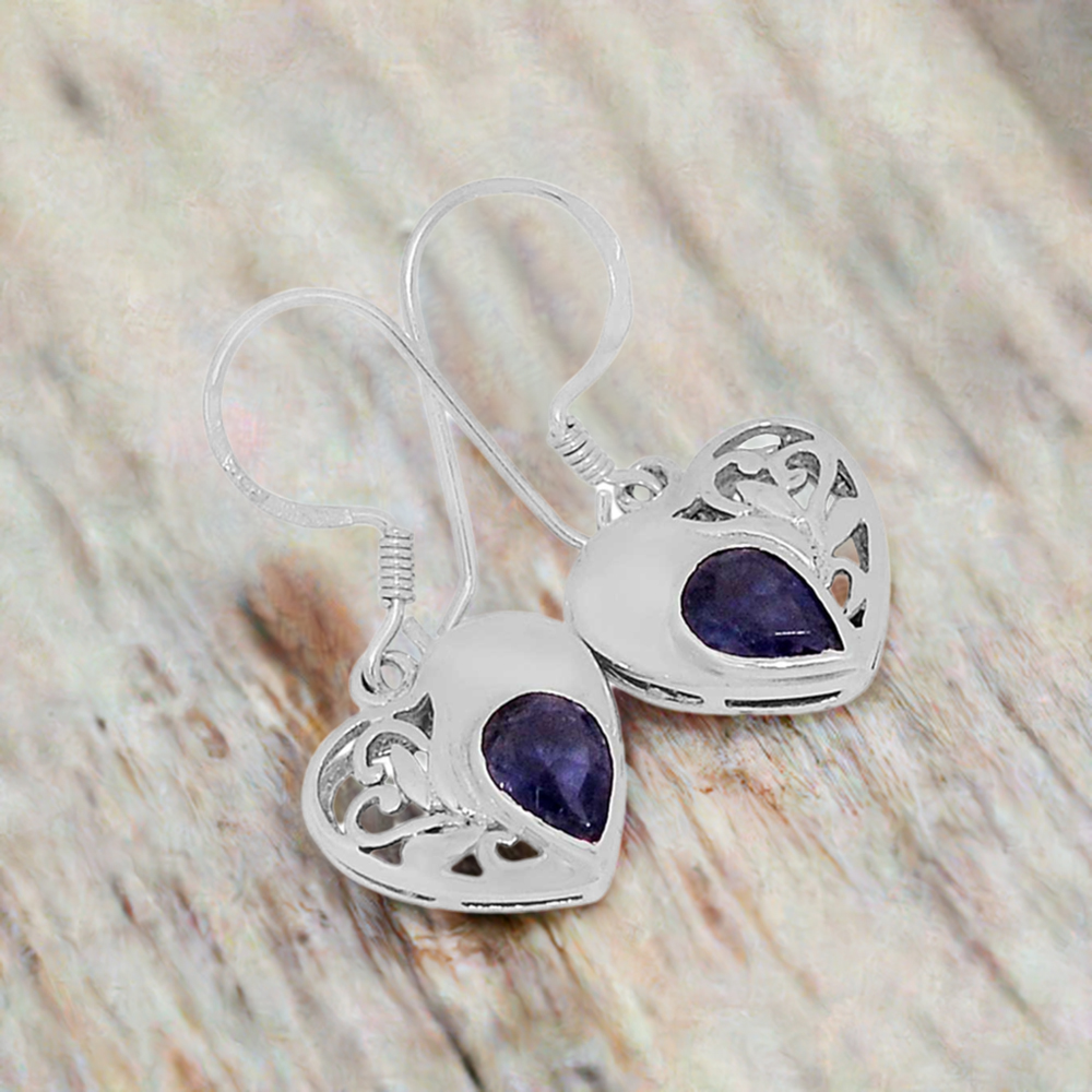 Fine 925 Sterling Silver Earrings In Natural Iolite Gemstone 925SE542
