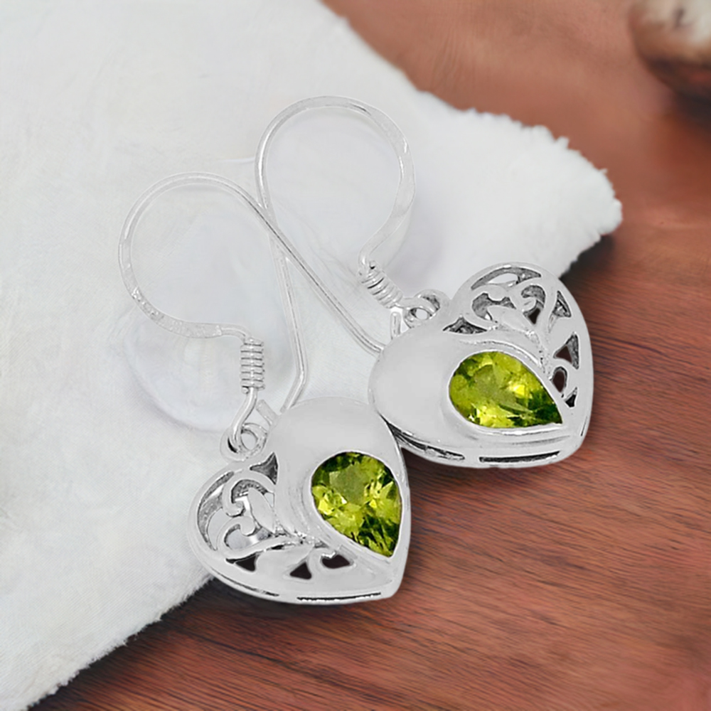 Fine 925 Sterling Silver Earrings In Semi Precious Peridot Gemstone 925SE543