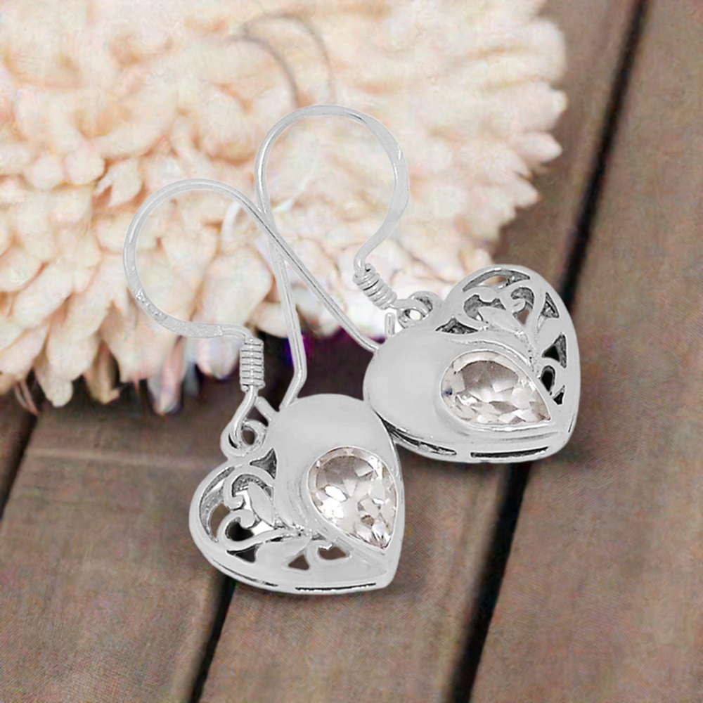 Fine 925 Sterling Silver Earrings In Genuine Crystal Gemstone 925SE544