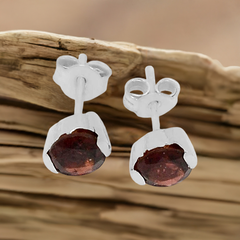 Semi Precious Garnet Gemstone Earrings In 925 Sterling Silver 925SE546