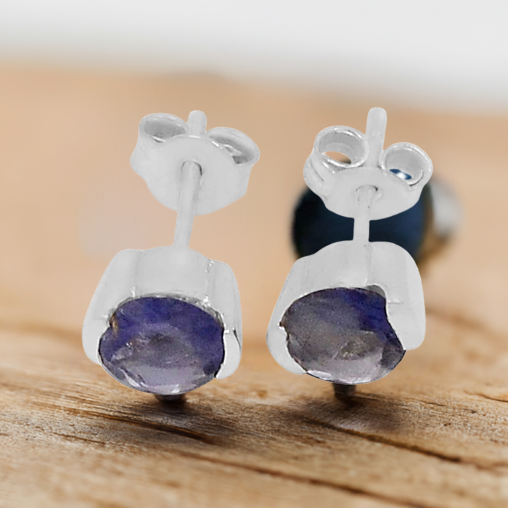 Genuine Iolite Gemstone Earrings In 925 Sterling Silver 925SE547