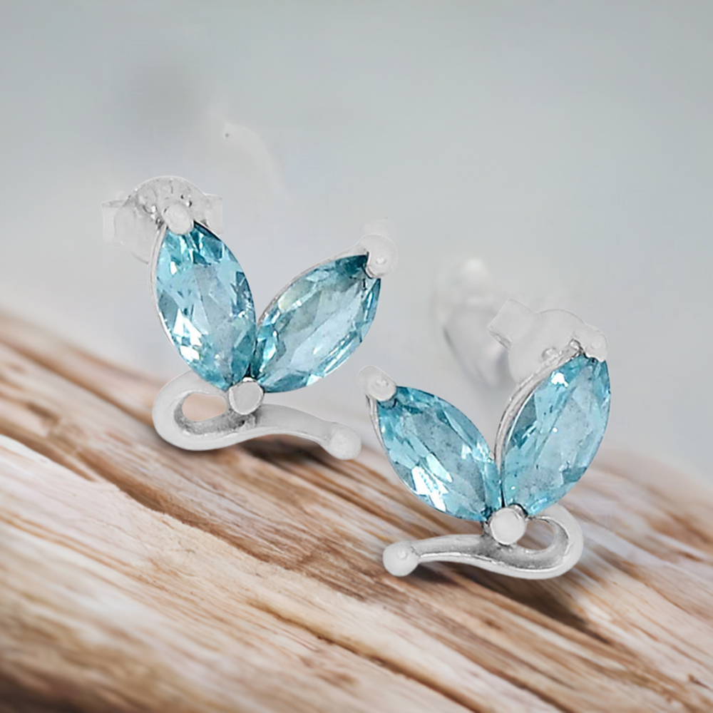 Semi Precious Blue Topaz Gemstone Earrings In Solid 925 Silver 925SE549