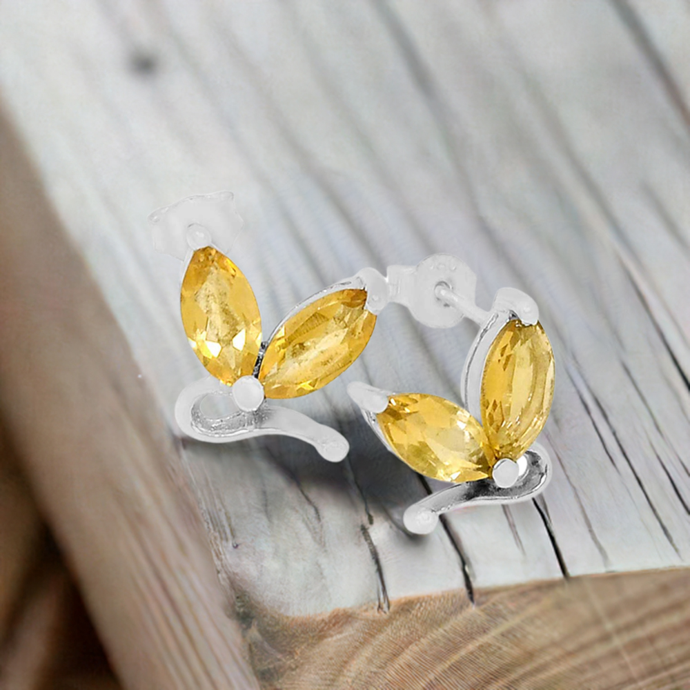 Genuine Citrine Gemstone Earrings In Solid 925 Silver 925SE550