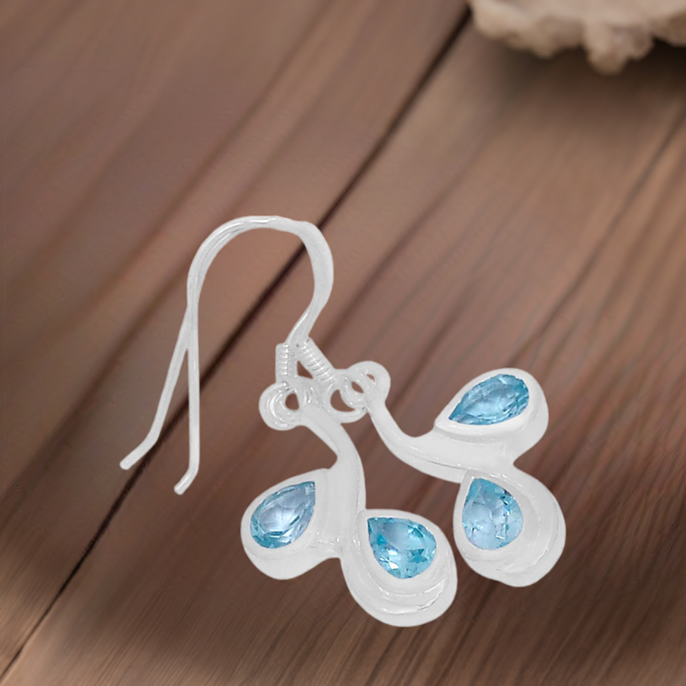 Genuine Blue Topaz Gemstone Earrings In Fine 925 Sterling Silver 925SE553