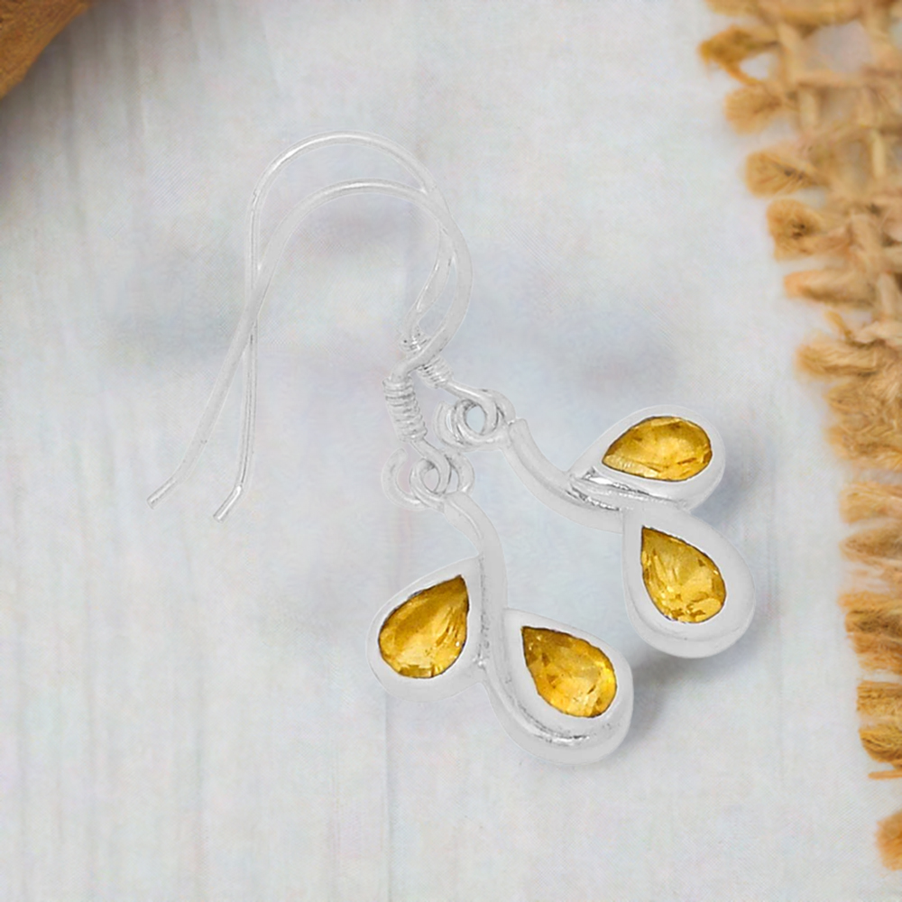 925 Sterling Silver Earrings In Natural Citrine Gemstone 925SE554