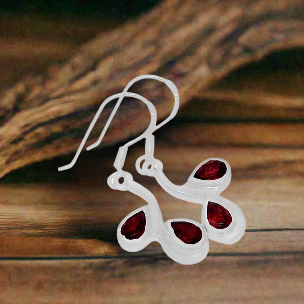 925 Sterling Silver Earrings In Semi Precious Garnet Gemstone 925SE555