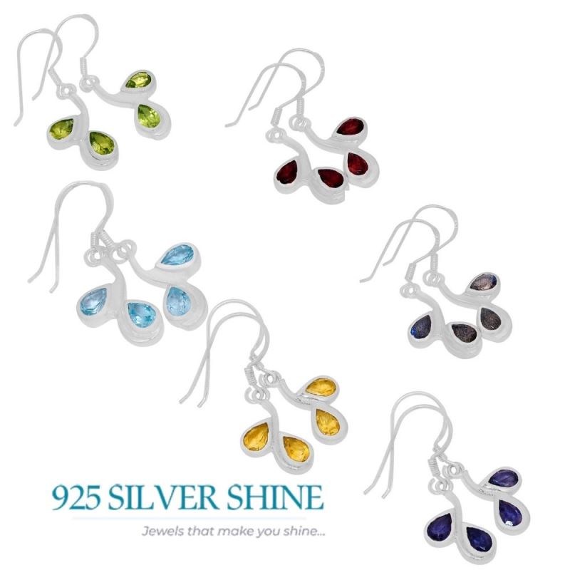 925 Sterling Silver Earrings In Semi Precious Garnet Gemstone 925SE555_1