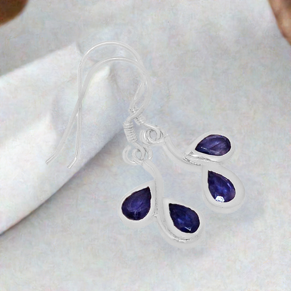 925 Sterling Silver Earrings In Genuine Iolite Gemstone 925SE556