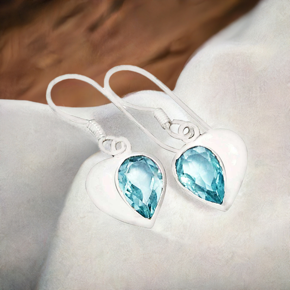 925 Sterling Silver Earrings In Genuine Blue Topaz Gemstone 925SE559