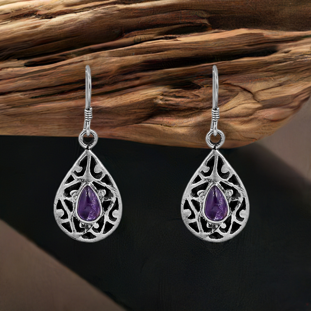 natural Amethyst Gemstone Earring In Solid 925 Silver Jewelry 925SE56