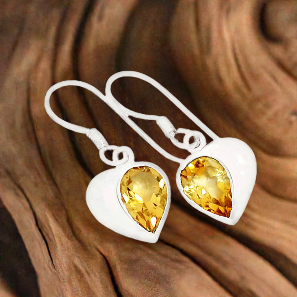 925 Sterling Silver Earrings In Natural Citrine Gemstone 925SE560