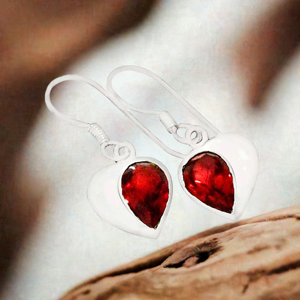 925 Sterling Silver Earrings In Semi Precious Garnet Gemstone 925SE561