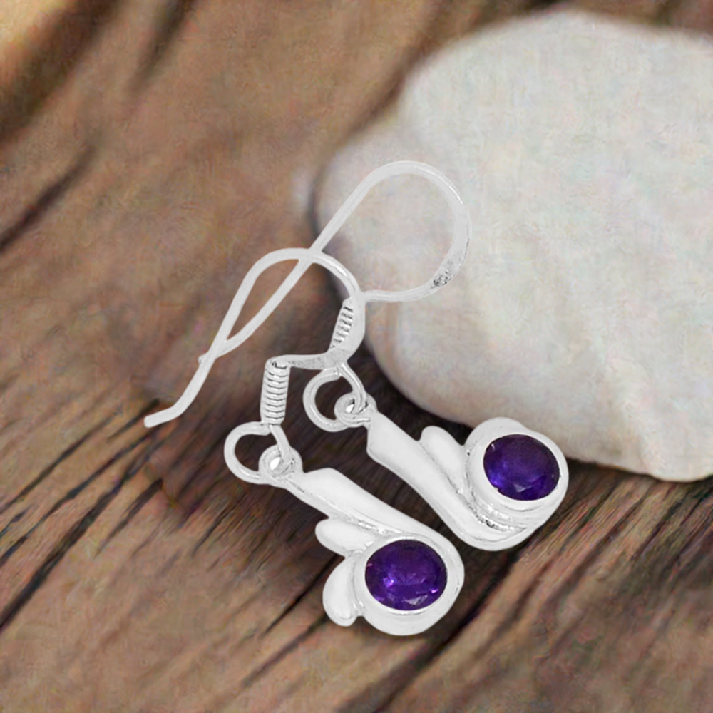 925 Sterling Silver Earrings In Semi Precious Amethyst Gemstone 925SE564
