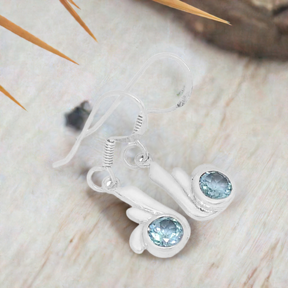 925 Sterling Silver Earrings In Genuine Blue Topaz Gemstone 925SE565