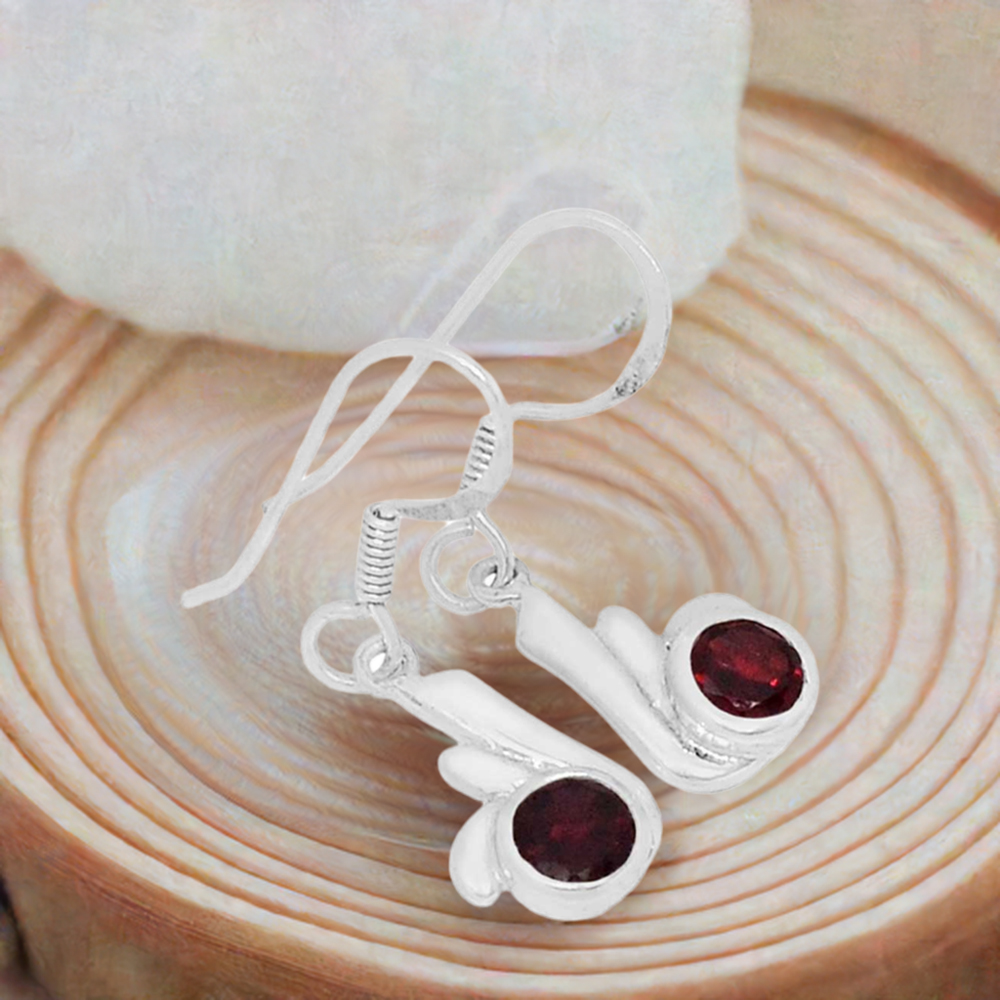 925 Sterling Silver Earrings In Semi Precious Garnet Gemstone 925SE567
