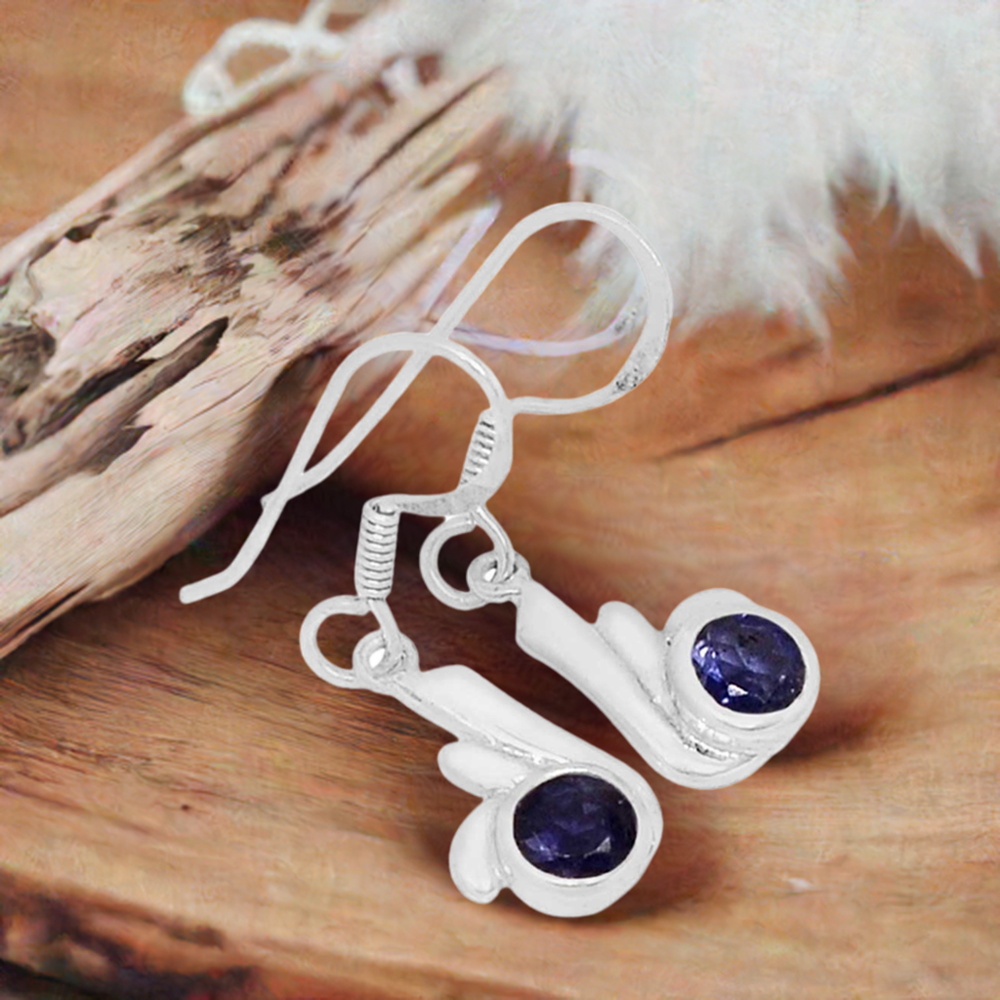 925 Sterling Silver Earrings In Genuine Iolite Gemstone 925SE568