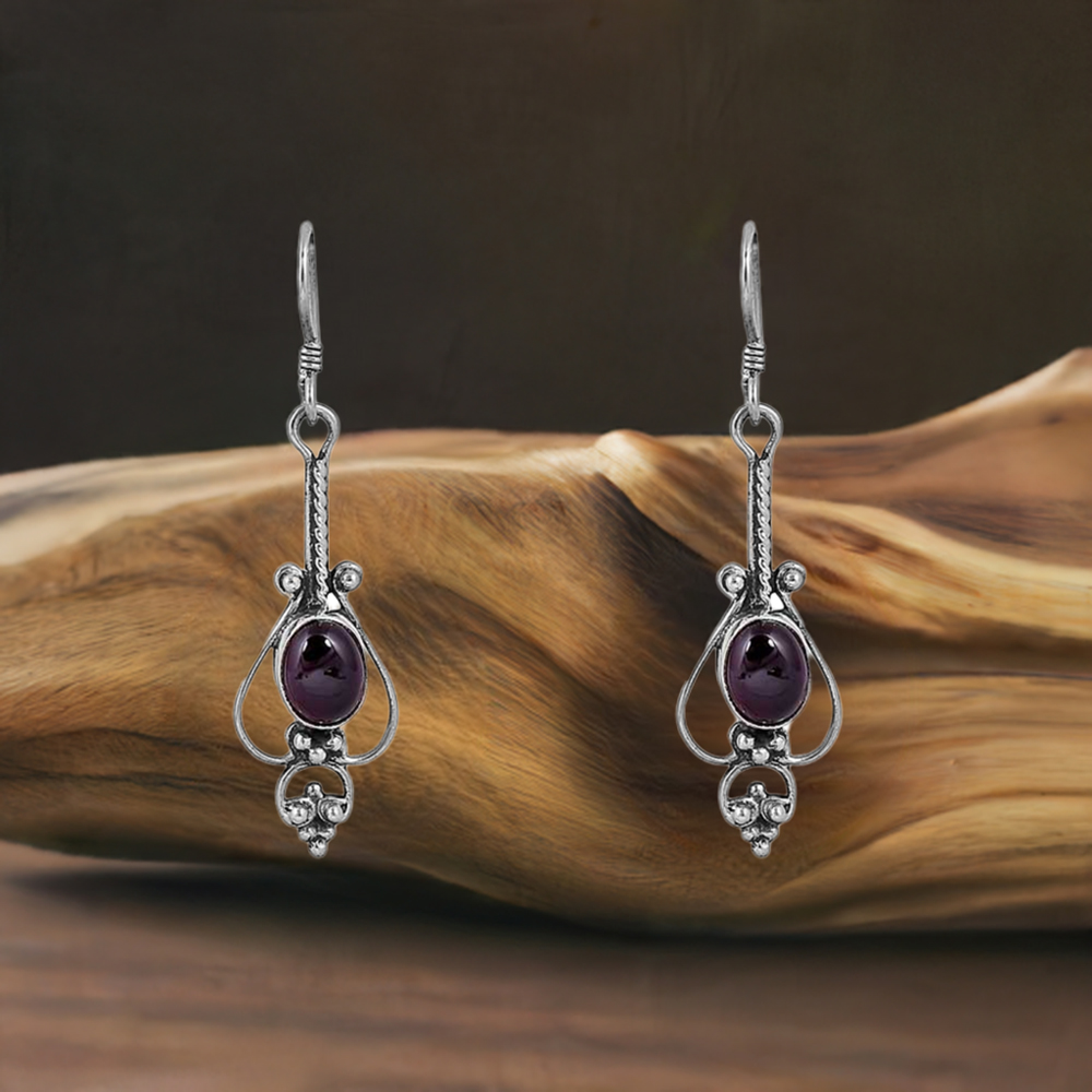 Natural Garnet Gemstone Earring In Sterling Silver Jewelry 925SE57