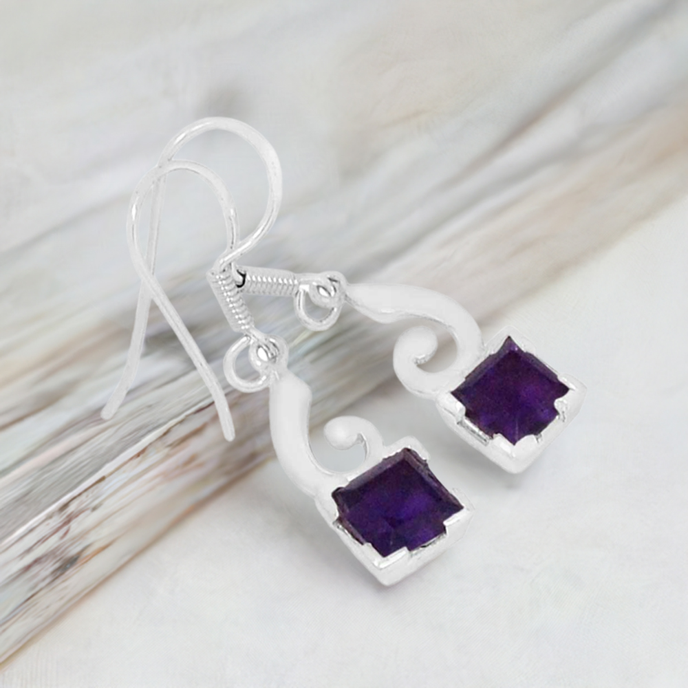 Semi Precious Amethyst Gemstone Earrings In 925 Sterling Silver Jewelry 925SE570