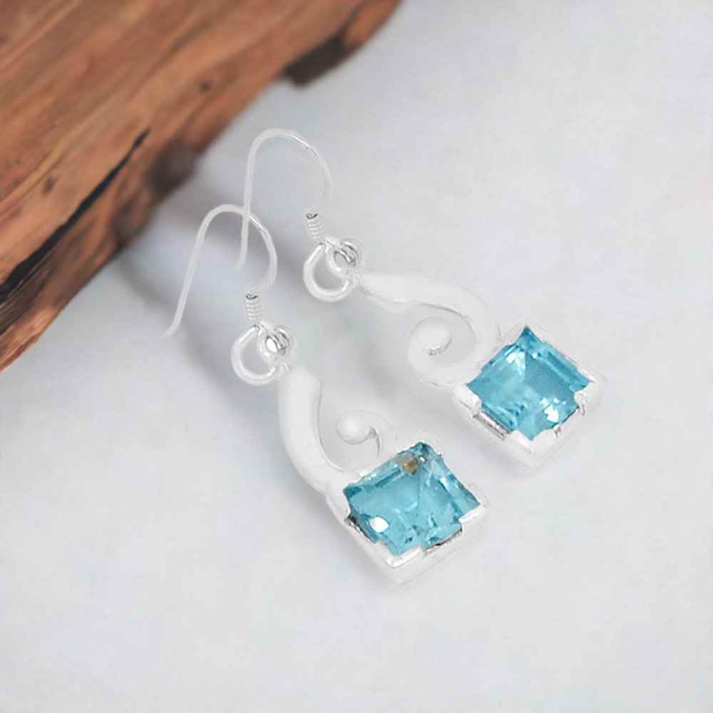 Genuine Blue Topaz Gemstone Earrings In 925 Sterling Silver Jewelry 925SE571