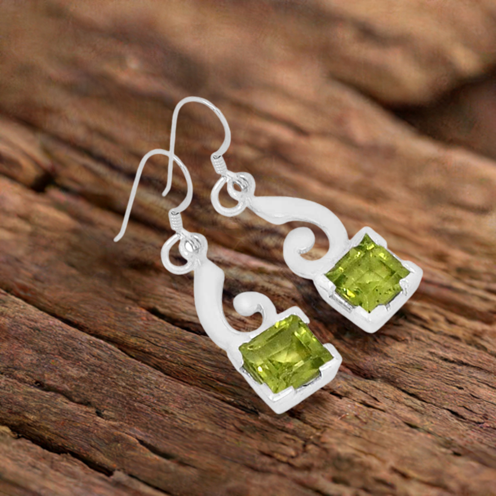 Natural Peridot Gemstone Earrings In 925 Sterling Silver Jewelry 925SE575