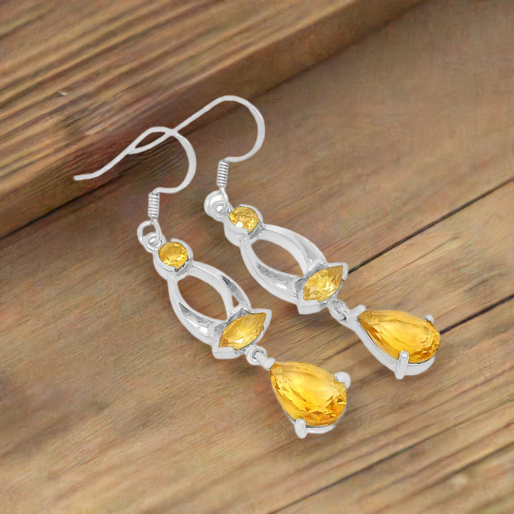 Natural Citrine Gemstone Earrings In 925 Sterling Silver Jewelry 925SE578