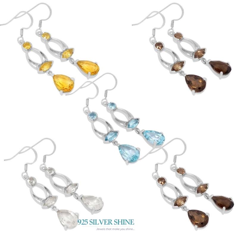 Semi Precious Smoky Quartz Gemstone Earrings In 925 Sterling Silver Jewelry 925SE579_1