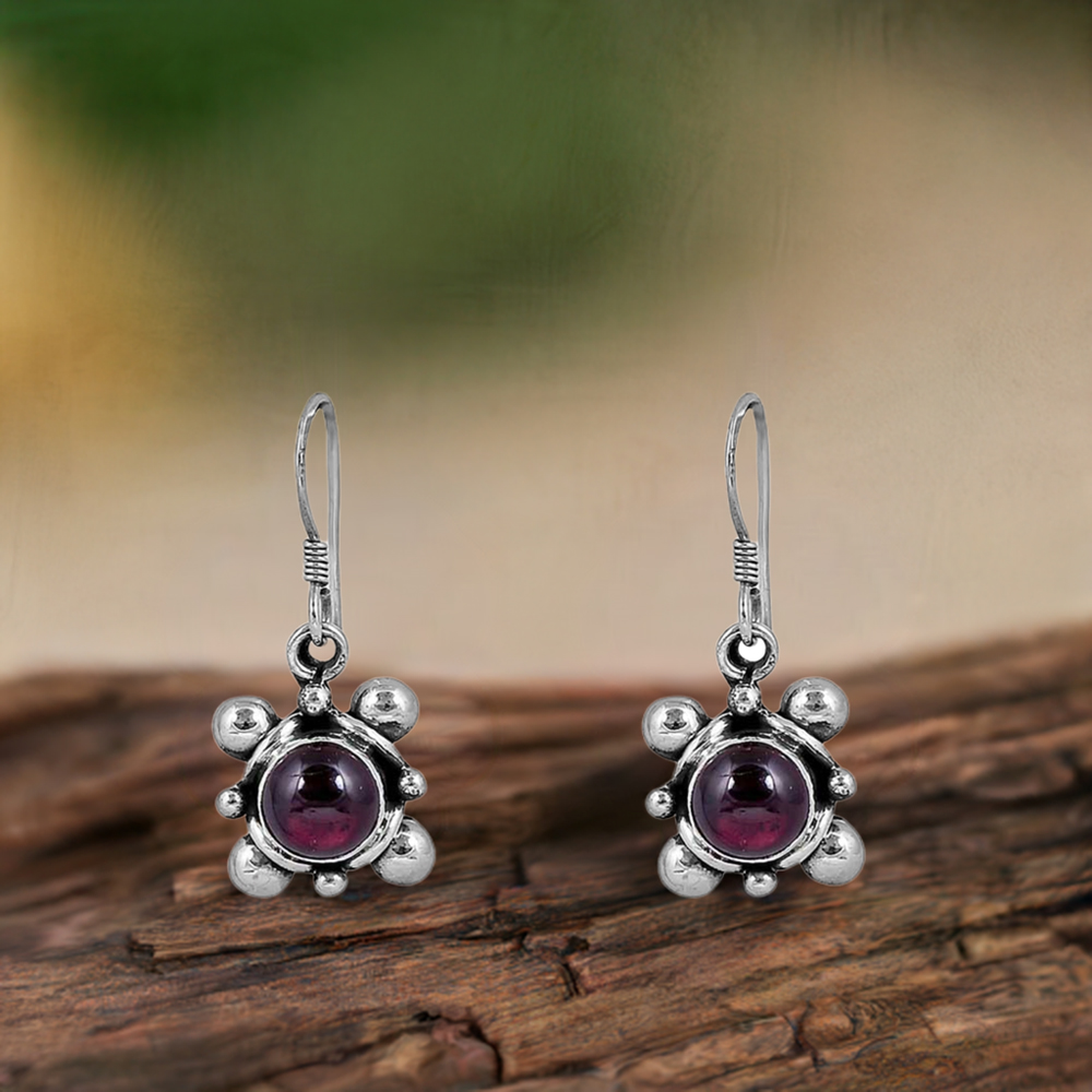 Natural Garnet Semi Precious Gemstone Earring In 925 Silver Fine Jewelry 925SE58