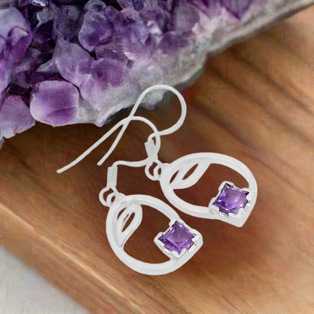 925 Sterling Silver Earrings In Amethyst Gemstone Jewelry 925SE581