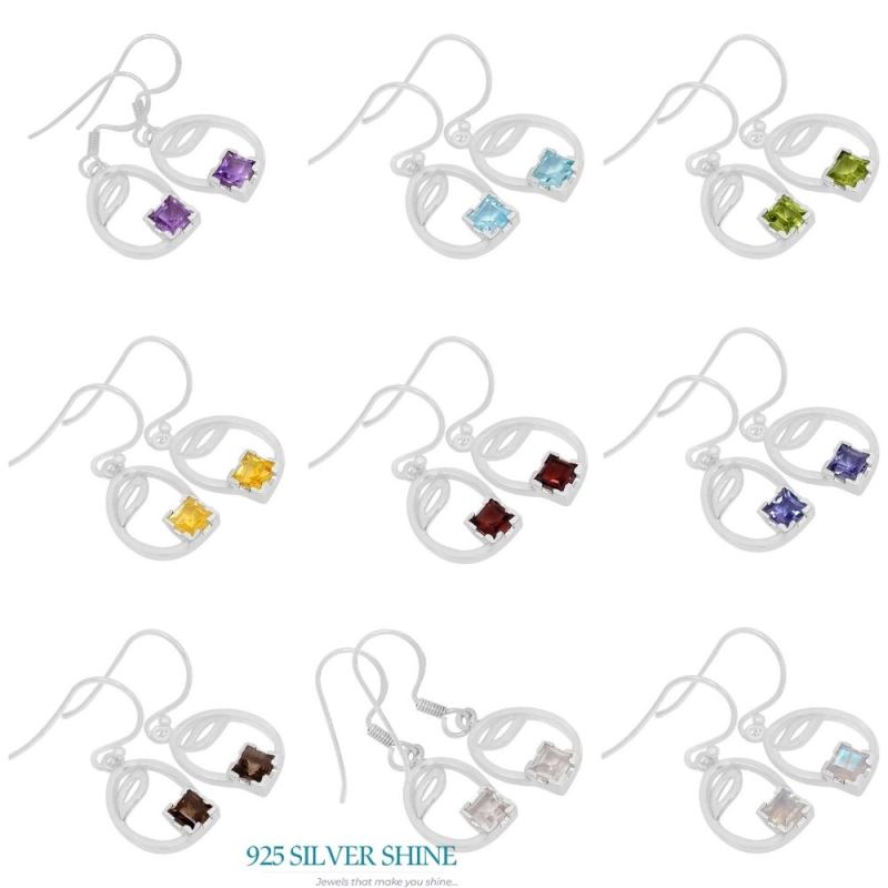 925 Sterling Silver Earrings In blue Topaz Gemstone Jewelry 925SE582_0