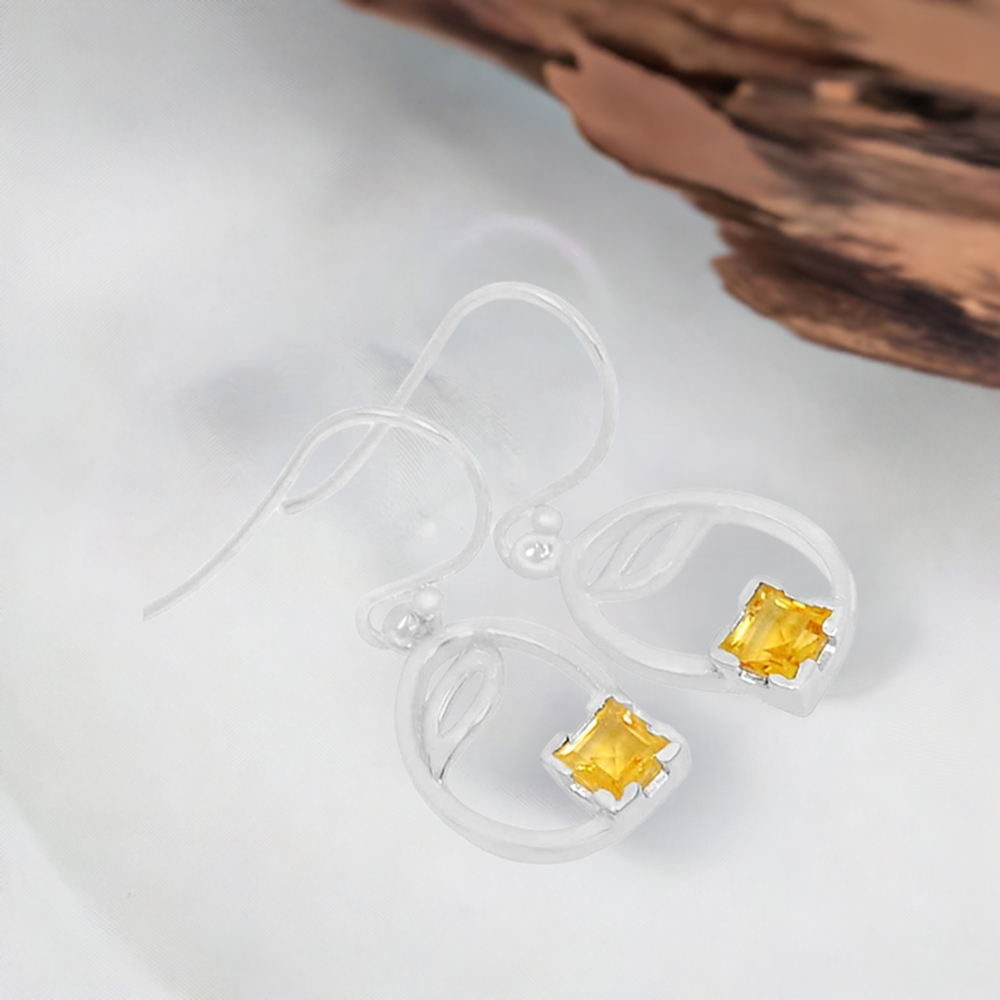 925 Sterling Silver Earrings In Citrine Gemstone Jewelry 925SE583