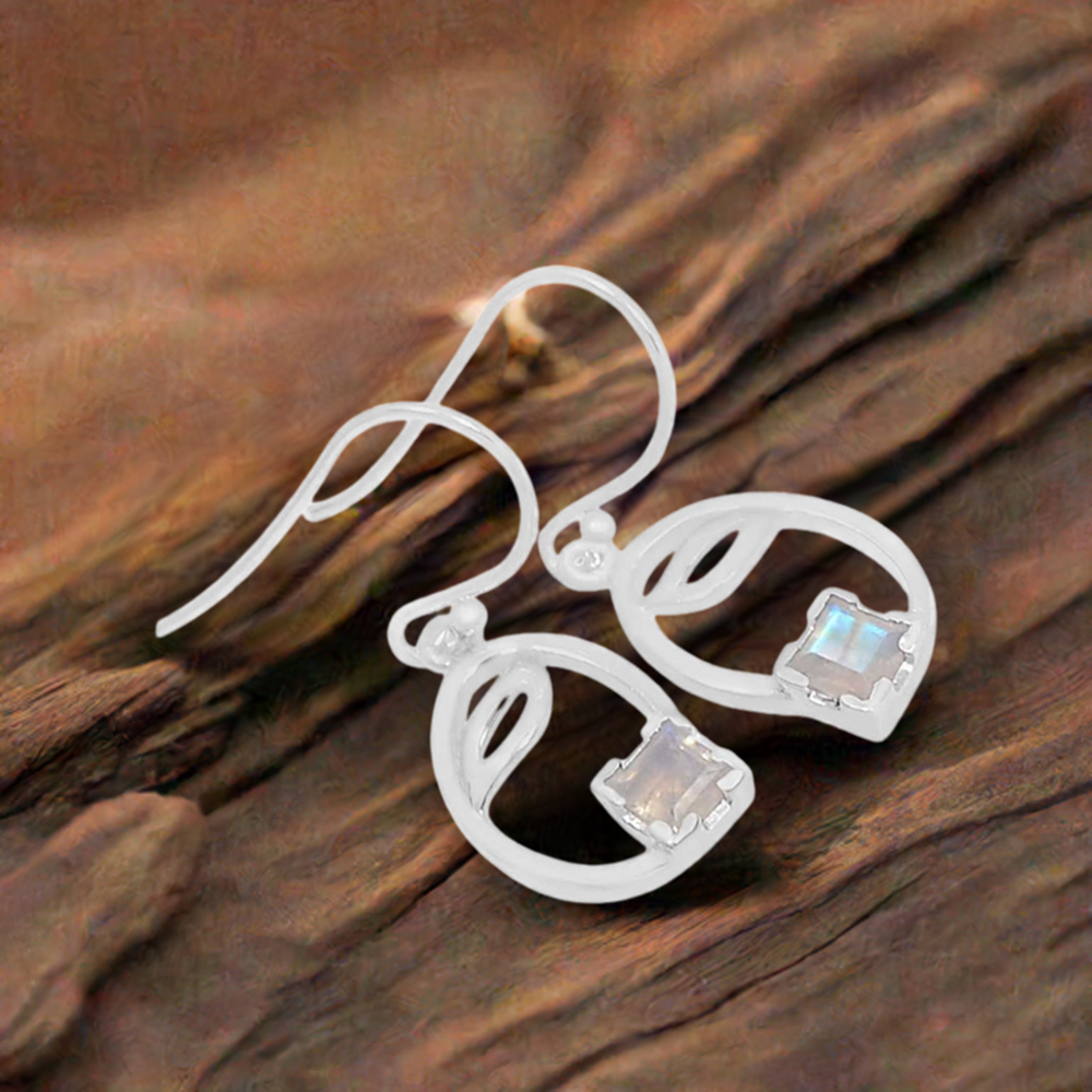 925 Sterling Silver Handmade Earrings In Rainbow Moonstone Jewelry 925SE587